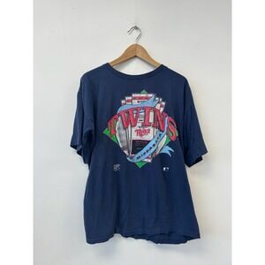 Vintage Minnesota Twins Shirt Mens XL Blue MLB Baseball Graphic Crewneck 1990s‎